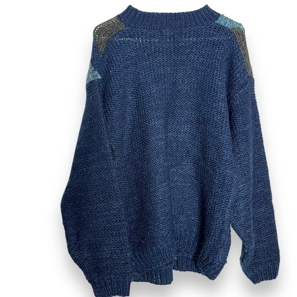 Street Scenes Vintage '90s Chunky Knit Oversized Sweater Geometric Size S Blue - Picture 5 of 7